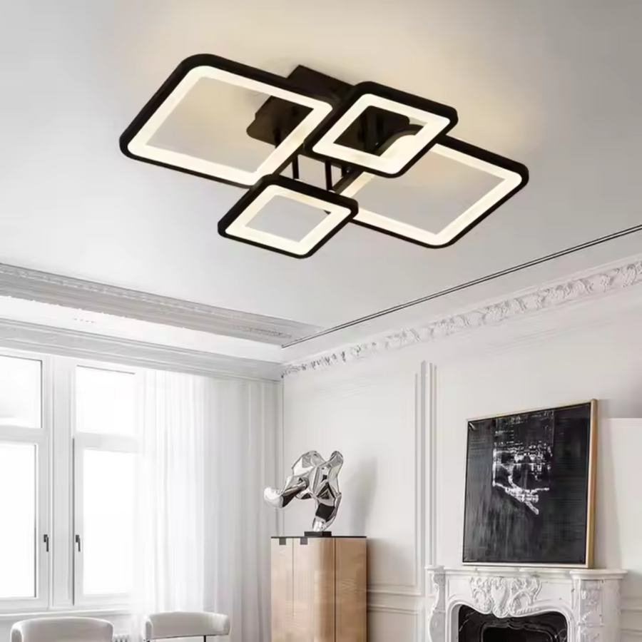 LED Chandelier with remote control MUGE 112W, 4 Squares, Cold/Warm/Neutral light, Dimmable, Black LED Chandeliers with Remote Control Default Title Alessandro Design