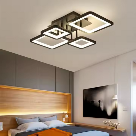LED Chandelier with remote control MUGE 112W, 4 Squares, Cold/Warm/Neutral light, Dimmable, Black LED Chandeliers with Remote Control Default Title Alessandro Design