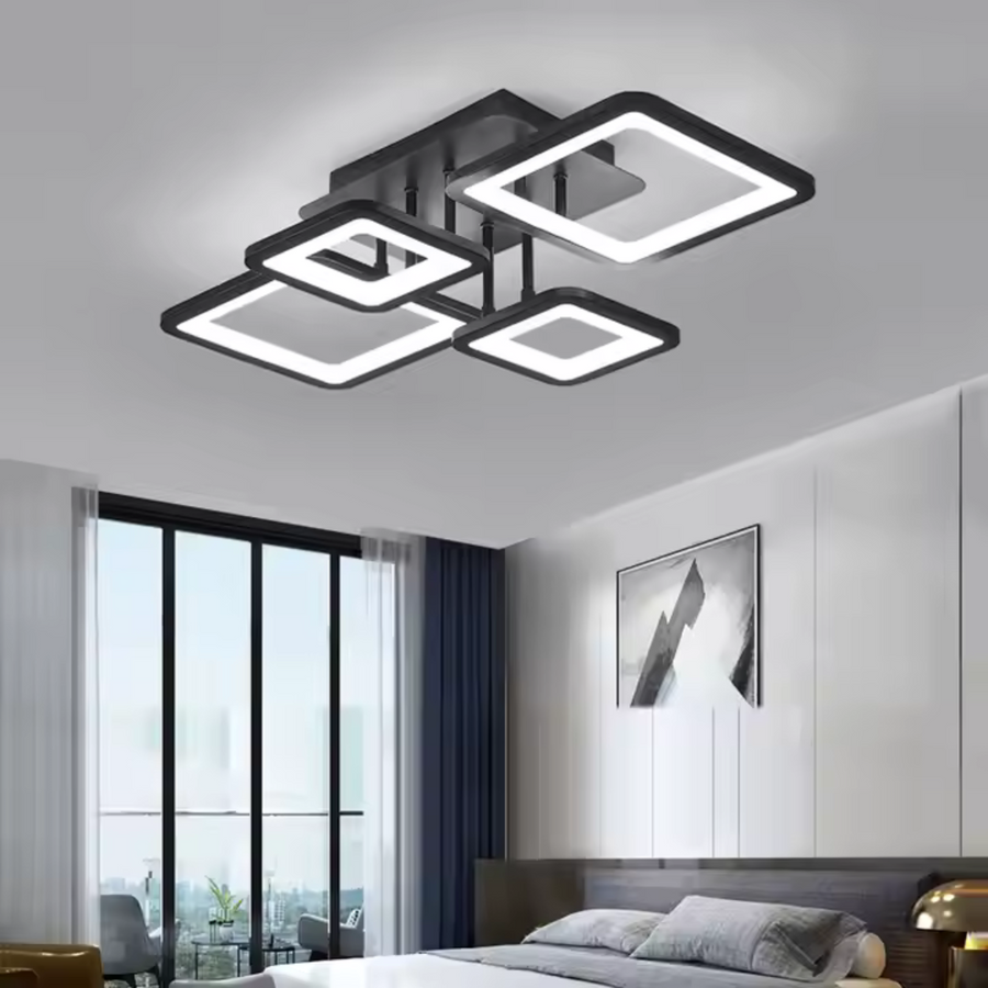LED Chandelier with remote control MUGE 112W, 4 Squares, Cold/Warm/Neutral light, Dimmable, Black LED Chandeliers with Remote Control Default Title Alessandro Design