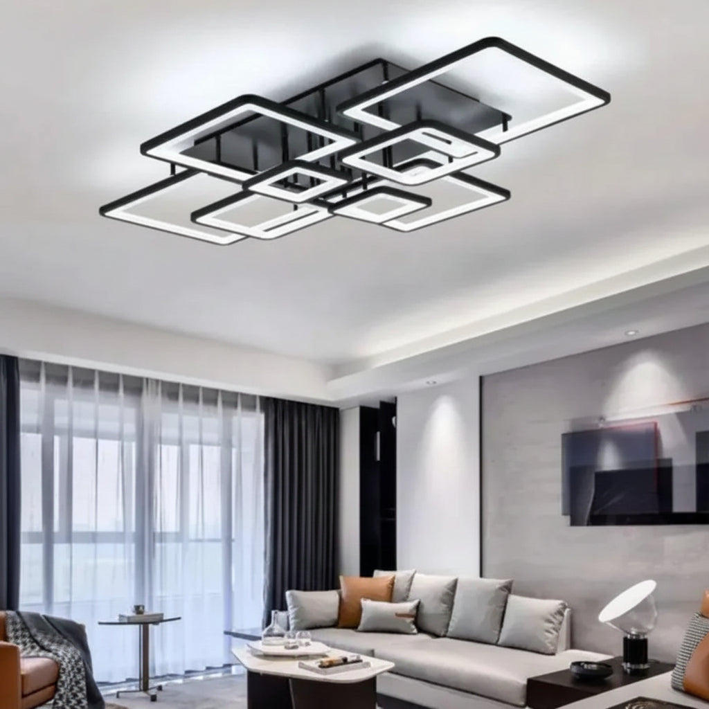 LED Chandelier with remote control ELLA 186W, 8 Squares, Cold/Warm/Neutral light, Dimmable, Black LED Chandeliers with Remote Control Default Title Alessandro Design