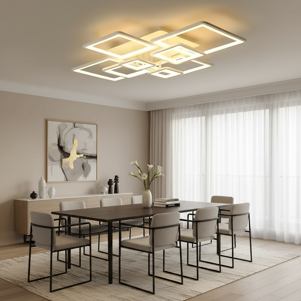 LED chandelier with remote control ELLA 187W, 8 Squares, Cold/Warm/Neutral light, Dimmable, White LED chandelier with remote control Default Title Alessandro Design