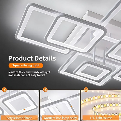 LED chandelier with remote control ELLA 187W, 8 Squares, Cold/Warm/Neutral light, Dimmable, White LED chandelier with remote control Default Title Alessandro Design