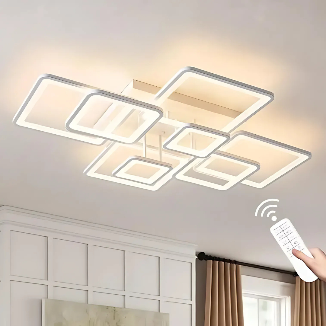 LED chandelier with remote control ELLA 187W, 8 Squares, Cold/Warm/Neutral light, Dimmable, White LED chandelier with remote control Default Title Alessandro Design