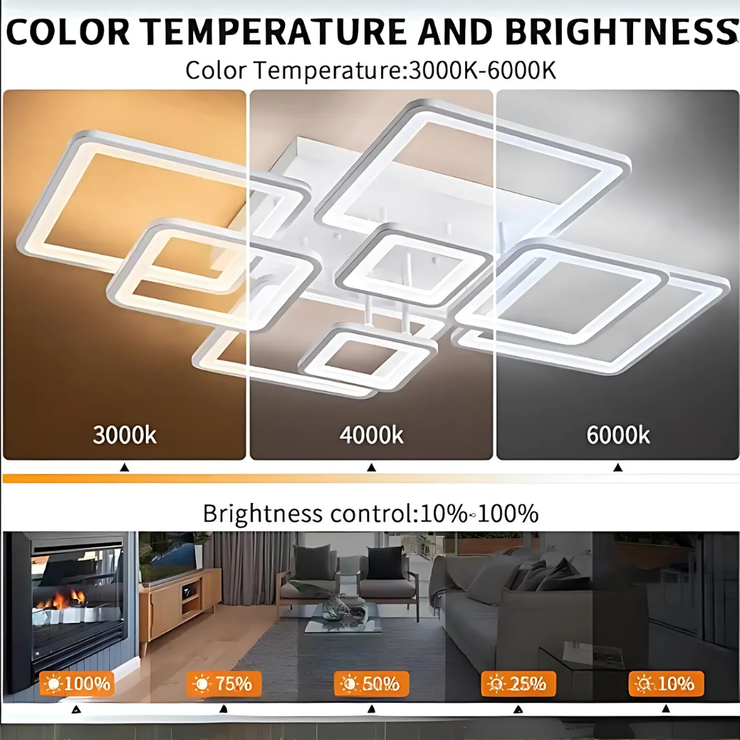 LED chandelier with remote control ELLA 187W, 8 Squares, Cold/Warm/Neutral light, Dimmable, White LED chandelier with remote control Default Title Alessandro Design