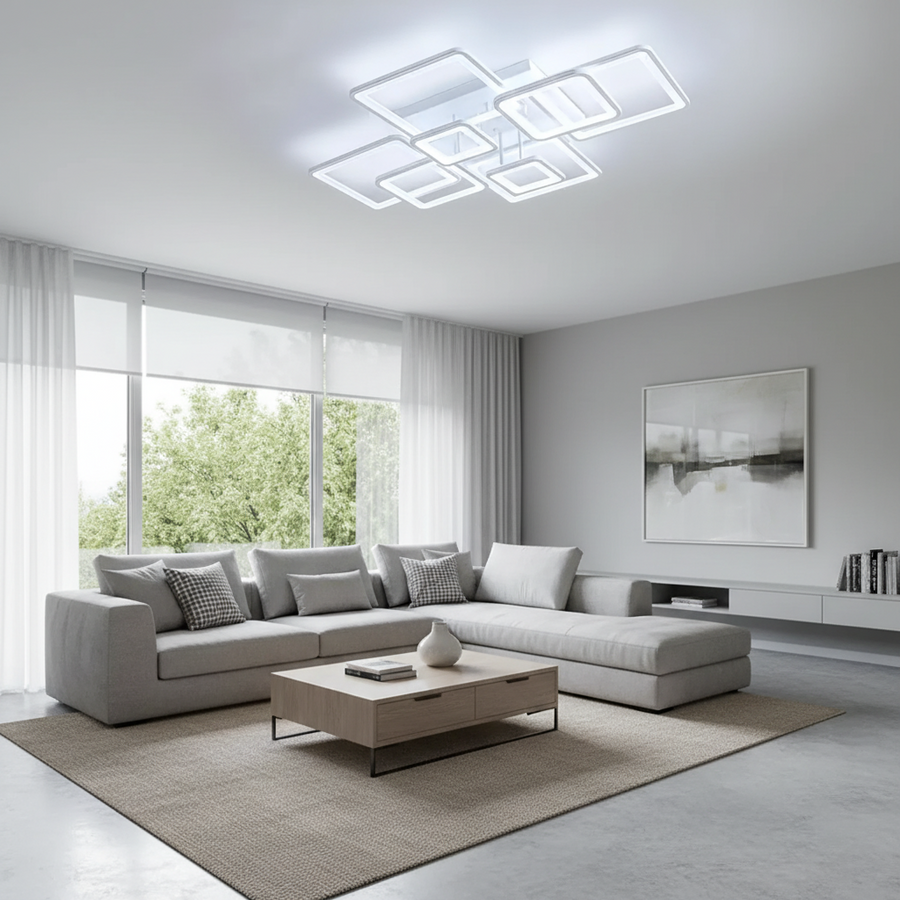LED chandelier with remote control ELLA 187W, 8 Squares, Cold/Warm/Neutral light, Dimmable, White LED chandelier with remote control Default Title Alessandro Design