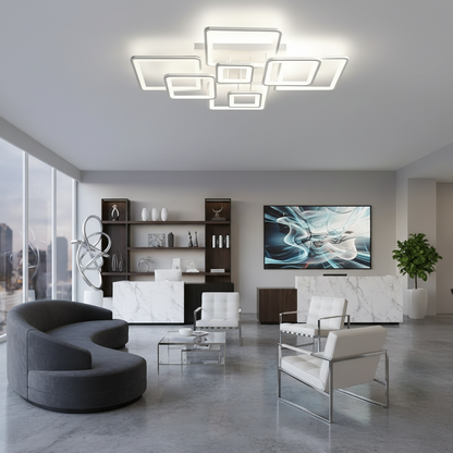 LED chandelier with remote control ELLA 187W, 8 Squares, Cold/Warm/Neutral light, Dimmable, White LED chandelier with remote control Default Title Alessandro Design