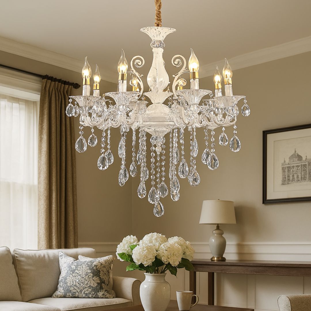 Crystal Chandelier SANSSOUCI Magno, 8xE14, Diameter 68cm, White Classic Chandeliers Default Title Alessandro Design