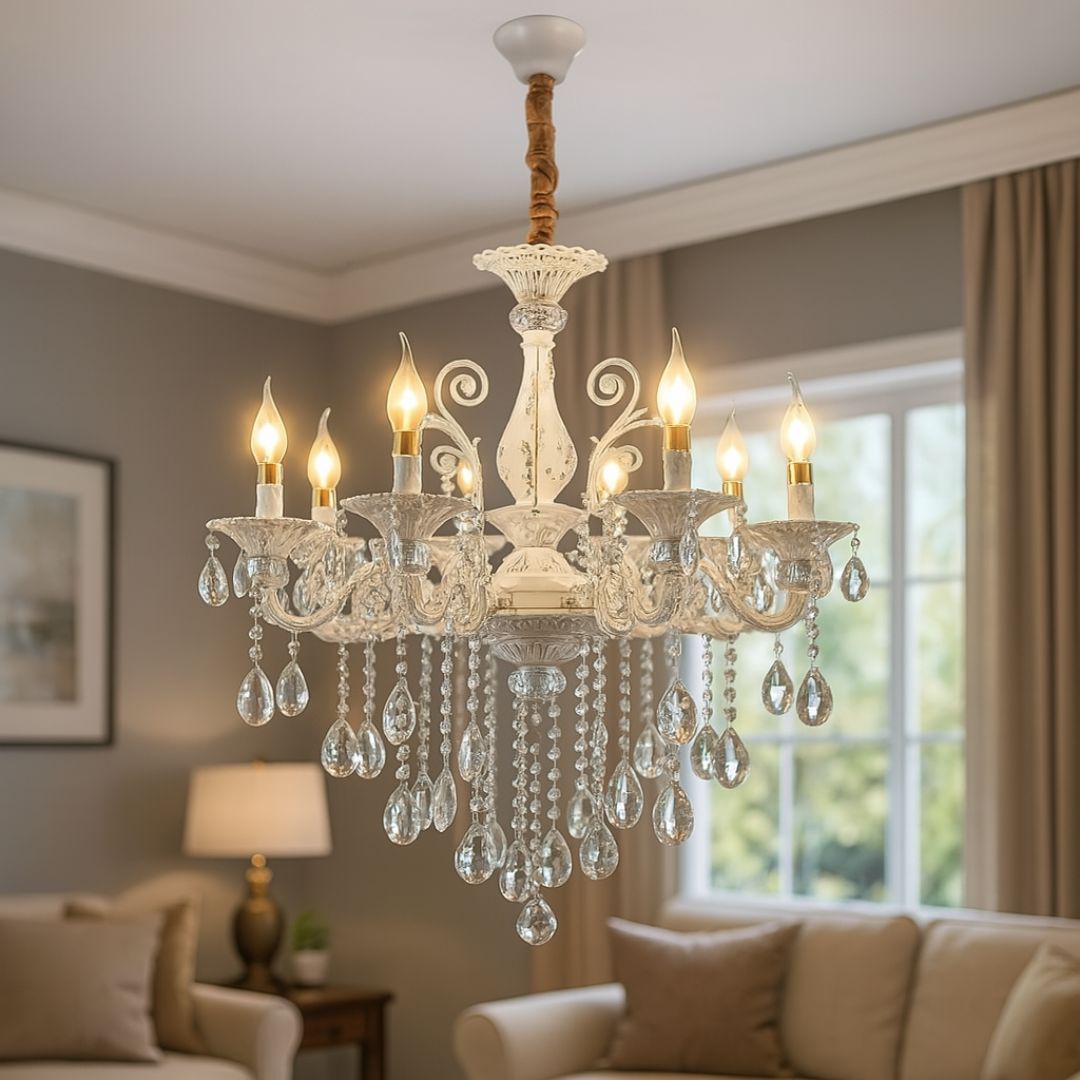 Crystal Chandelier SANSSOUCI Magno, 8xE14, Diameter 68cm, White Classic Chandeliers Default Title Alessandro Design