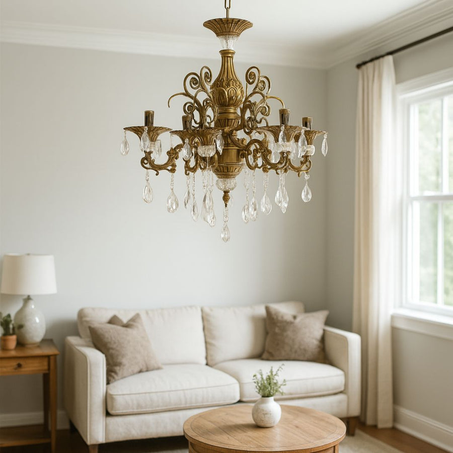 Crystal Chandelier SANSSOUCI Magno, 6xE14, Diameter 62cm, Antique Brass Classic Chandeliers Default Title Alessandro Design