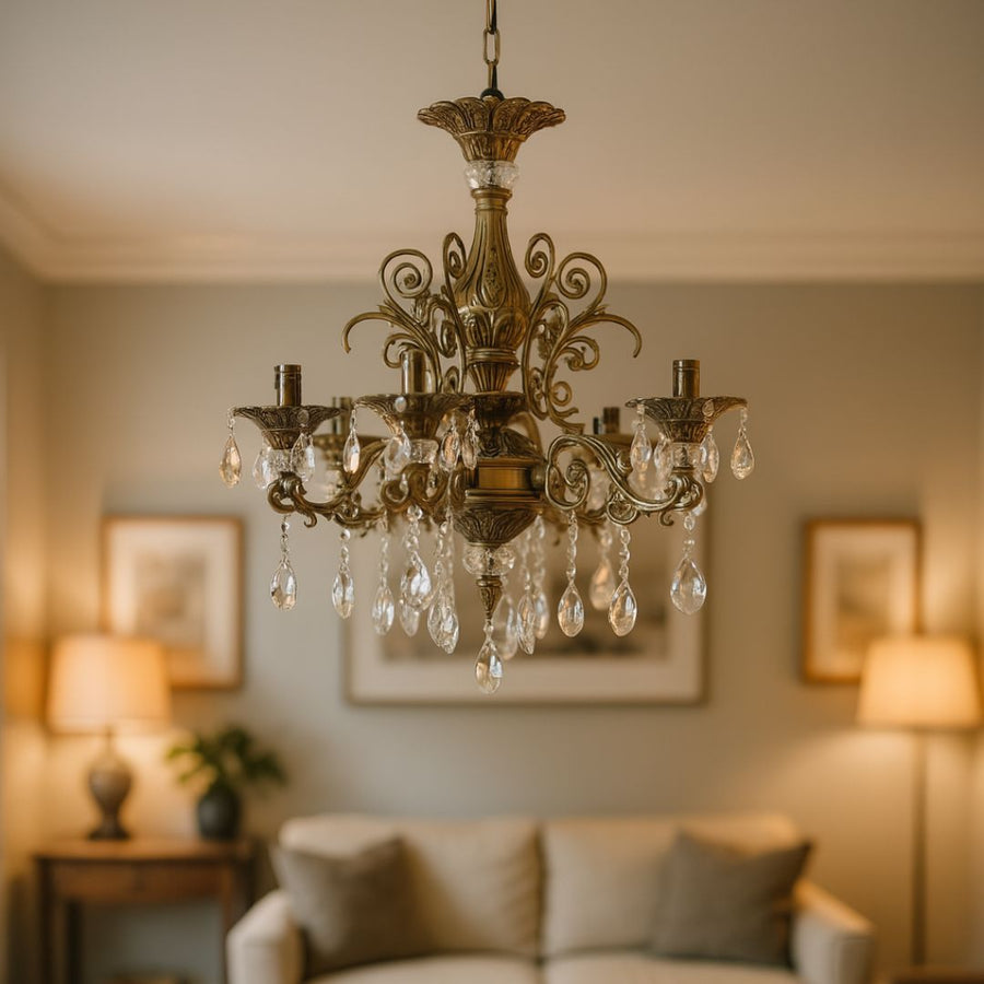 Crystal Chandelier SANSSOUCI Magno, 6xE14, Diameter 62cm, Antique Brass Classic Chandeliers Default Title Alessandro Design