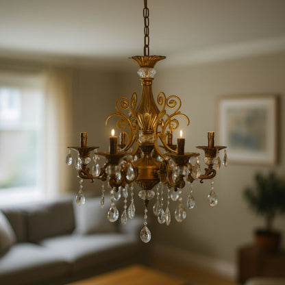 Crystal Chandelier SANSSOUCI Magno, 6xE14, Diameter 62cm, Antique Brass Classic Chandeliers Default Title Alessandro Design