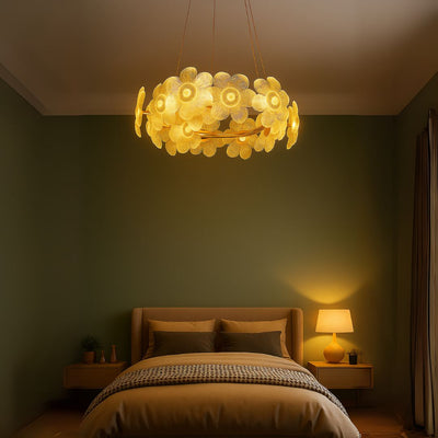 LED Crystal Chandelier, Cadenza Allegro 40W, Diameter 48cm, Adjustable Height, Gold, Warm/Cold/Neutral Light 3000K/4000K/6000K, Metal and Crystal