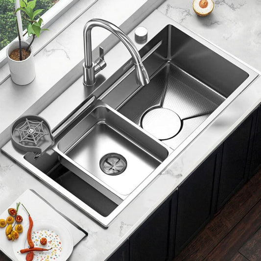 Stainless Steel Kitchen Sink Set, Universal Tub with Drain Plug, Glass Washer, Graphite Black, 75x45X21cm Sinks Default Title Alessandro Design