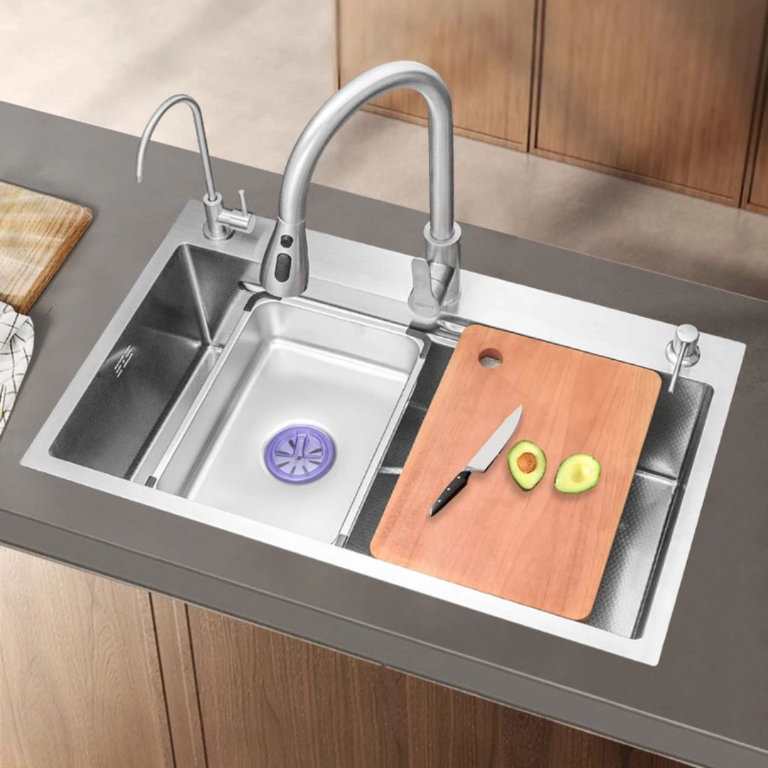 Stainless Steel Kitchen Sink Set, Universal Tub with Drain Plug, Glass Washer, Graphite Black, 75x45X21cm Sinks Default Title Alessandro Design