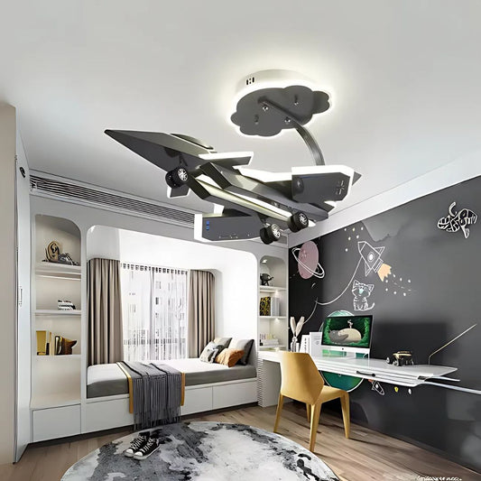 Lustra LED pentru copii FIGHTER, Tip avion, 100W, Lumina Rece/Calda/Neutra, Gri Aeronautic Lustre Copii Default Title Alessandro Design