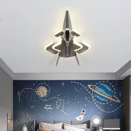 Lustra LED pentru copii FIGHTER, Tip avion, 101W, Lumina Rece/Calda/Neutra, Aripi mobile, Gri Aeronautic Lustre Copii Default Title Alessandro Design