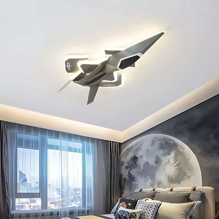 Lustra LED pentru copii FIGHTER, Tip avion, 101W, Lumina Rece/Calda/Neutra, Aripi mobile, Gri Aeronautic Lustre Copii Default Title Alessandro Design