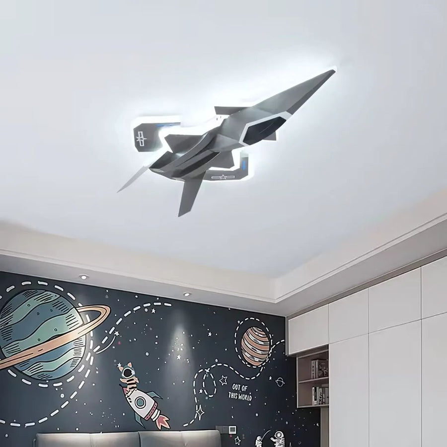 Lustra LED pentru copii FIGHTER, Tip avion, 101W, Lumina Rece/Calda/Neutra, Aripi mobile, Gri Aeronautic Lustre Copii Default Title Alessandro Design