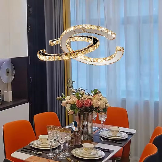 Suspended LED chandelier with remote control and crystal PRISM ANTEA 57W, 2 Circles, Cold/Warm/Neutral light, Dimmable, Shiny Chrome, Adjustable Height LED Chandeliers with Remote Control Default Title Alessandro Design