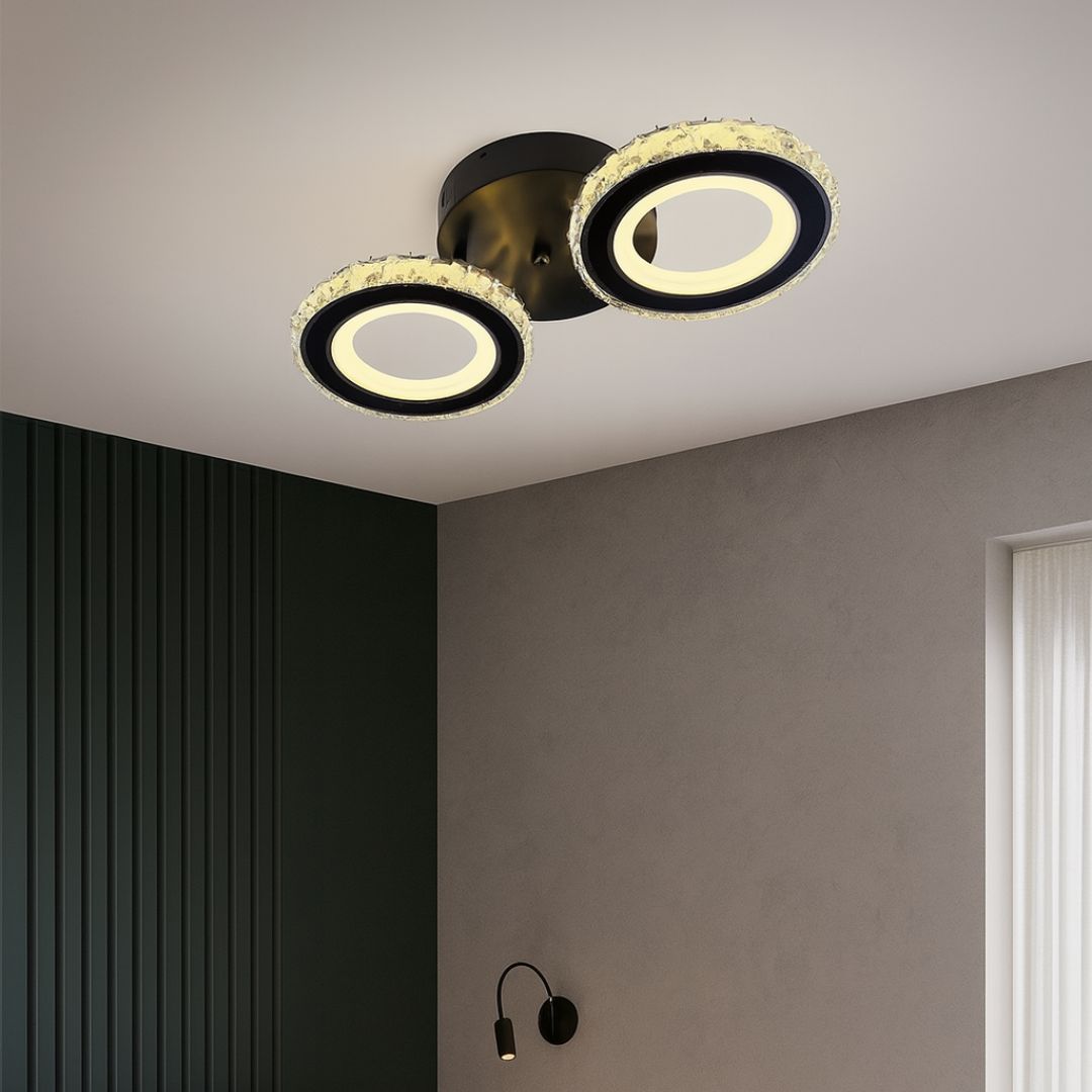 LED chandelier with remote control and crystal NOVA ROTONDA 32W, 2 Circles, Cold/Warm/Neutral light, Dimmable, Black Crystal LED Chandeliers Default Title Alessandro Design