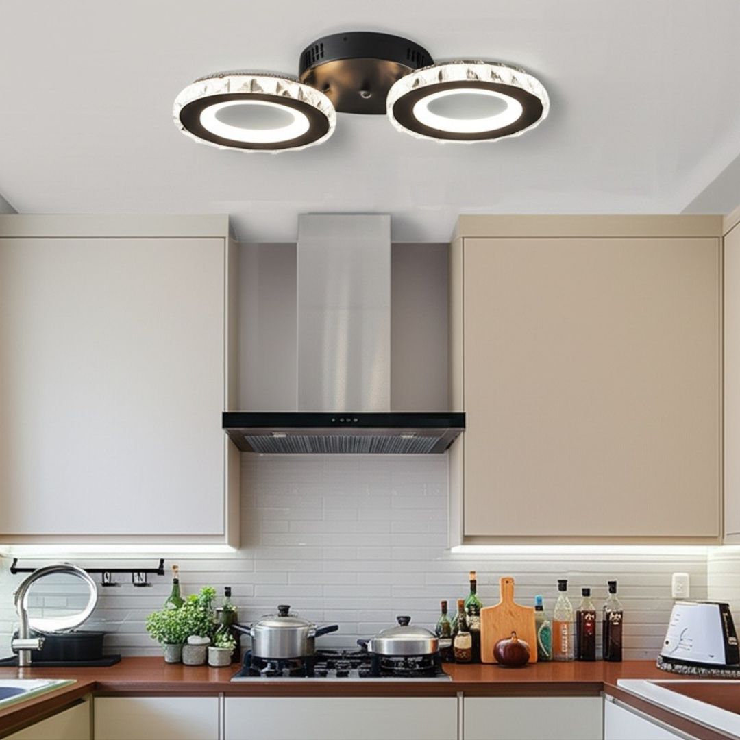LED chandelier with remote control and crystal NOVA ROTONDA 32W, 2 Circles, Cold/Warm/Neutral light, Dimmable, Black Crystal LED Chandeliers Default Title Alessandro Design