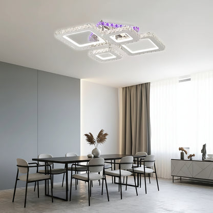 LED chandelier with remote control and crystal NOVA RHOMBA RGB 95W, 4 Squares, Cold/Warm/Neutral light, Dimmable, Shiny Chrome LED Chandeliers & Crystals Default Title Alessandro Design