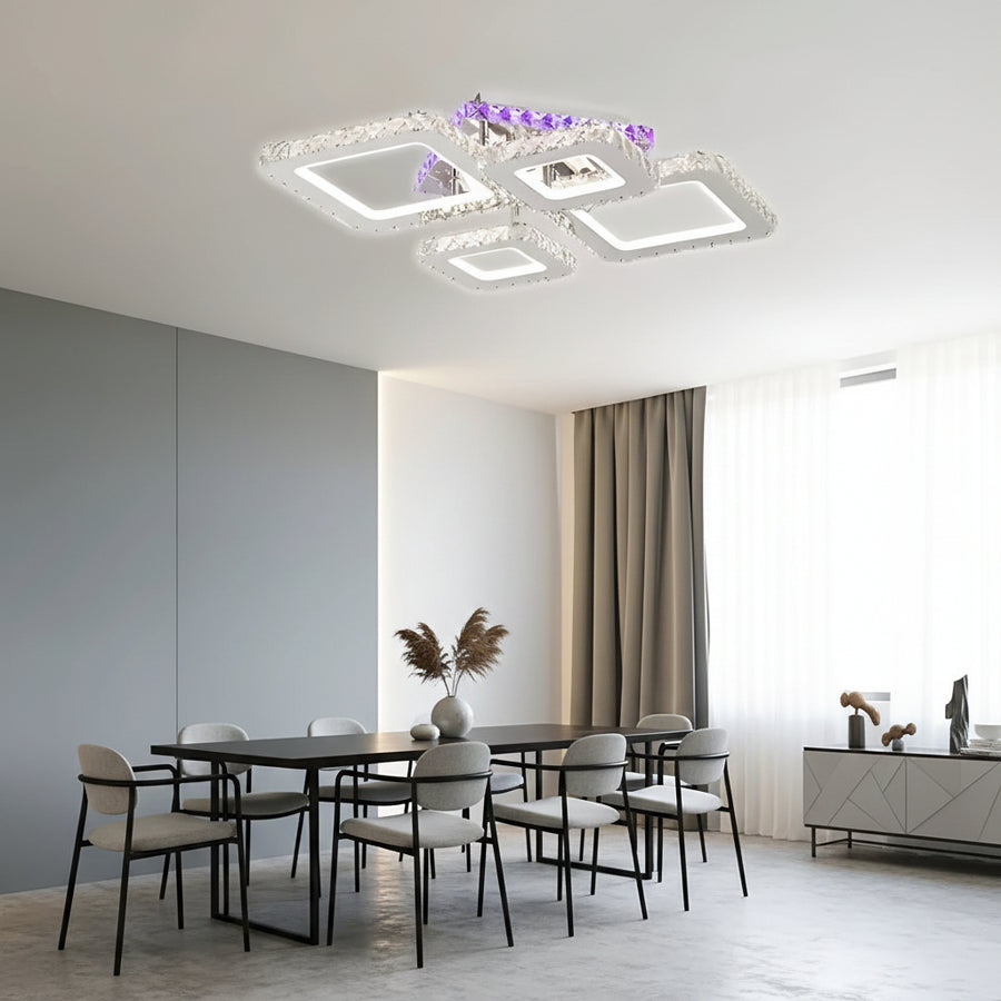LED chandelier with remote control and crystal NOVA RHOMBA RGB 95W, 4 Squares, Cold/Warm/Neutral light, Dimmable, Shiny Chrome LED Chandeliers & Crystals Default Title Alessandro Design