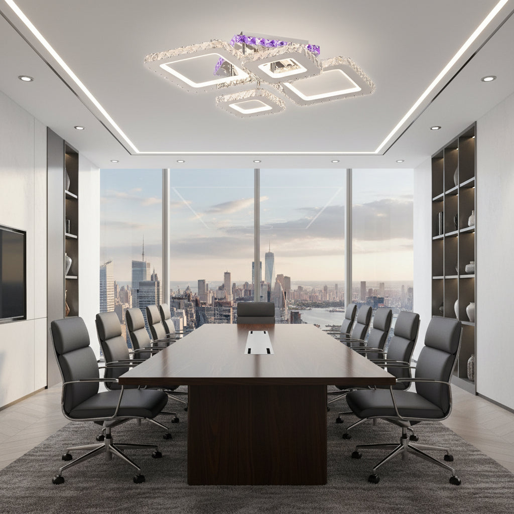 LED chandelier with remote control and crystal NOVA RHOMBA RGB 95W, 4 Squares, Cold/Warm/Neutral light, Dimmable, Shiny Chrome LED Chandeliers & Crystals Default Title Alessandro Design