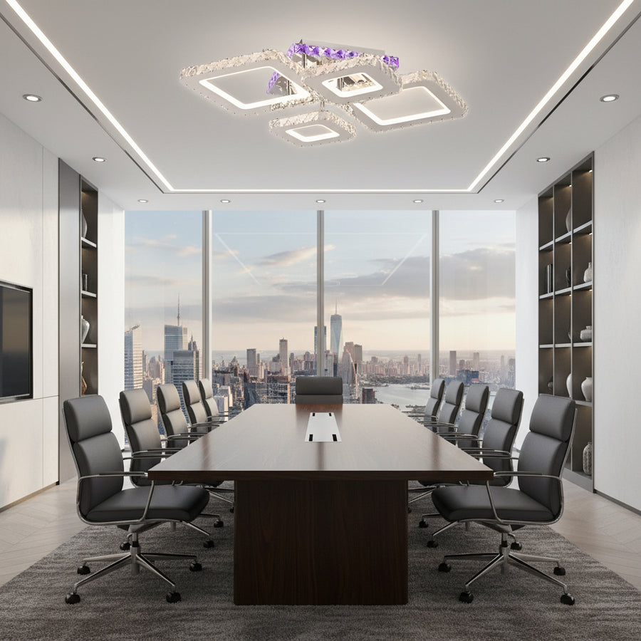 LED chandelier with remote control and crystal NOVA RHOMBA RGB 95W, 4 Squares, Cold/Warm/Neutral light, Dimmable, Shiny Chrome LED Chandeliers & Crystals Default Title Alessandro Design