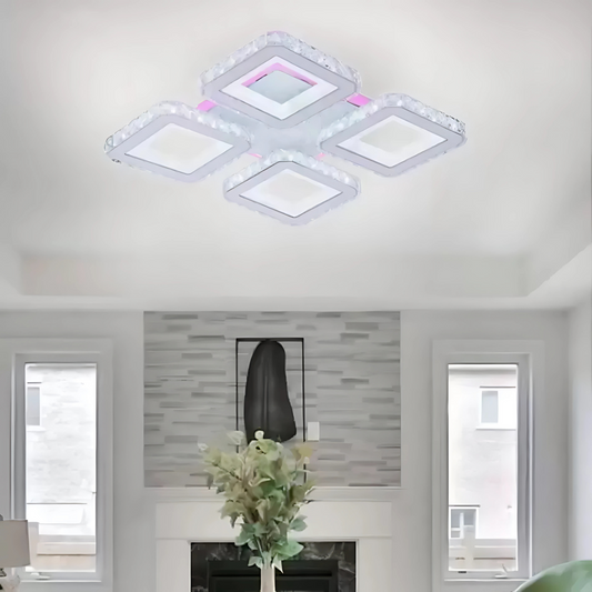 LED chandelier with remote control and crystal LEILA RGB 69W, 4 Squares, Cold/Warm/Neutral light, Dimmable, White LED chandelier with remote control Default Title Alessandro Design