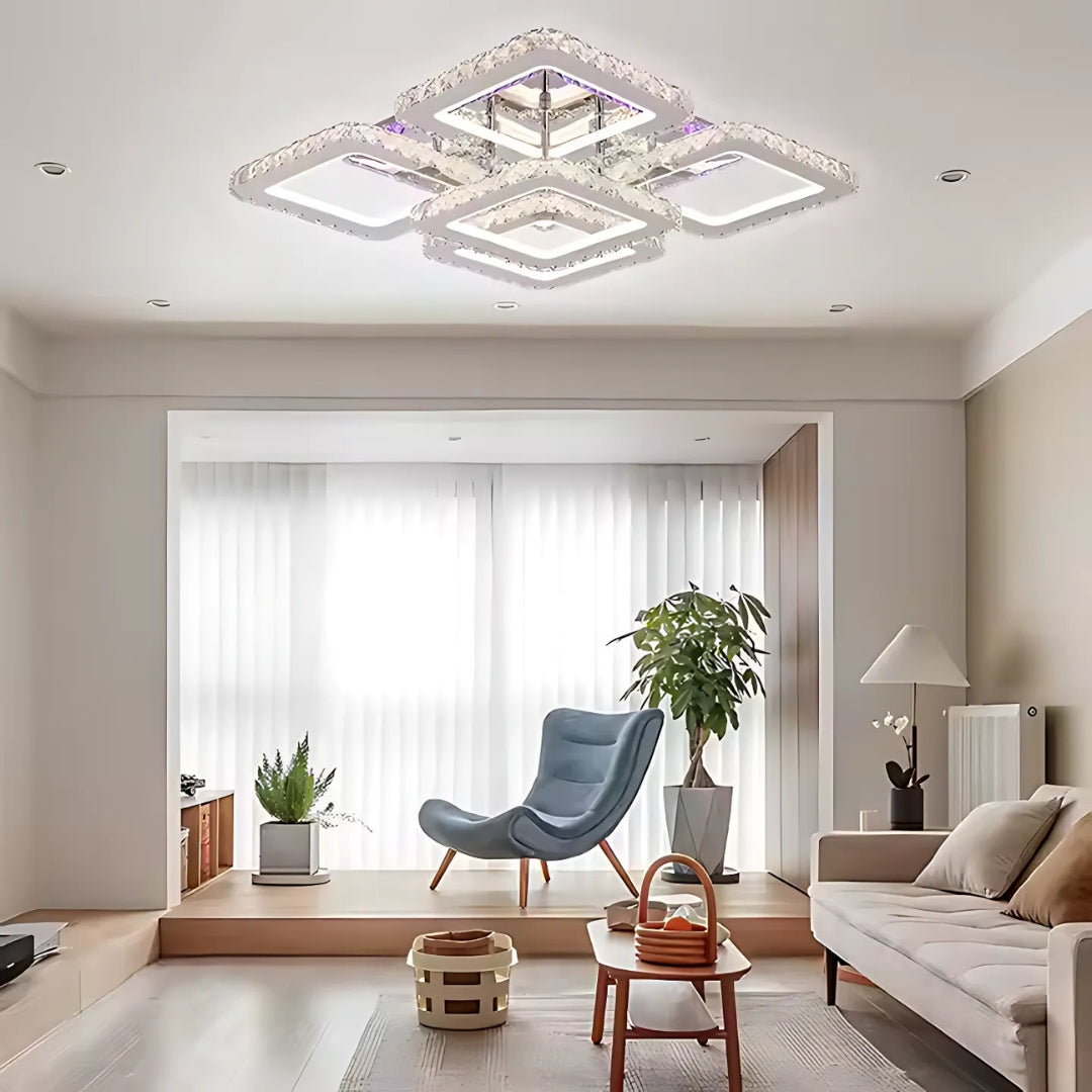 LED chandelier with remote control with crystal QUADRIA SUPREMO RGB, 143W, 5 Squares, Cold/Warm/Neutral light, Dimable, Shiny Chrome LED Chandeliers with Remote Control Default Title Alessandro Design
