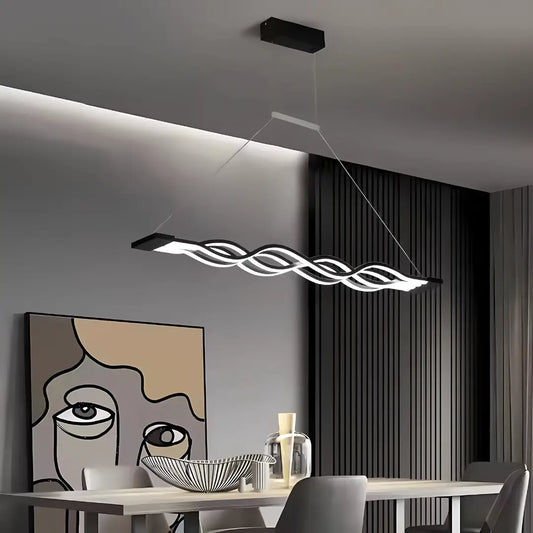 Suspended LED chandelier with remote control WAVE 89W, Linear, Cold/Warm/Neutral light, Dimmable, Black, Height Adjustable LED Chandeliers with Remote Control Default Title Alessandro Design