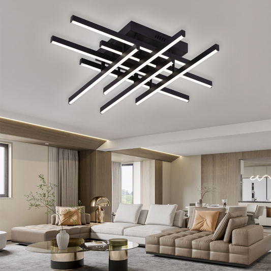 LED Chandelier with Remote Control LINEX, 108W, 8 elements, Cold/Warm/Neutral Light, Dimmable, Black LED Chandeliers with Remote Control Default Title Alessandro Design