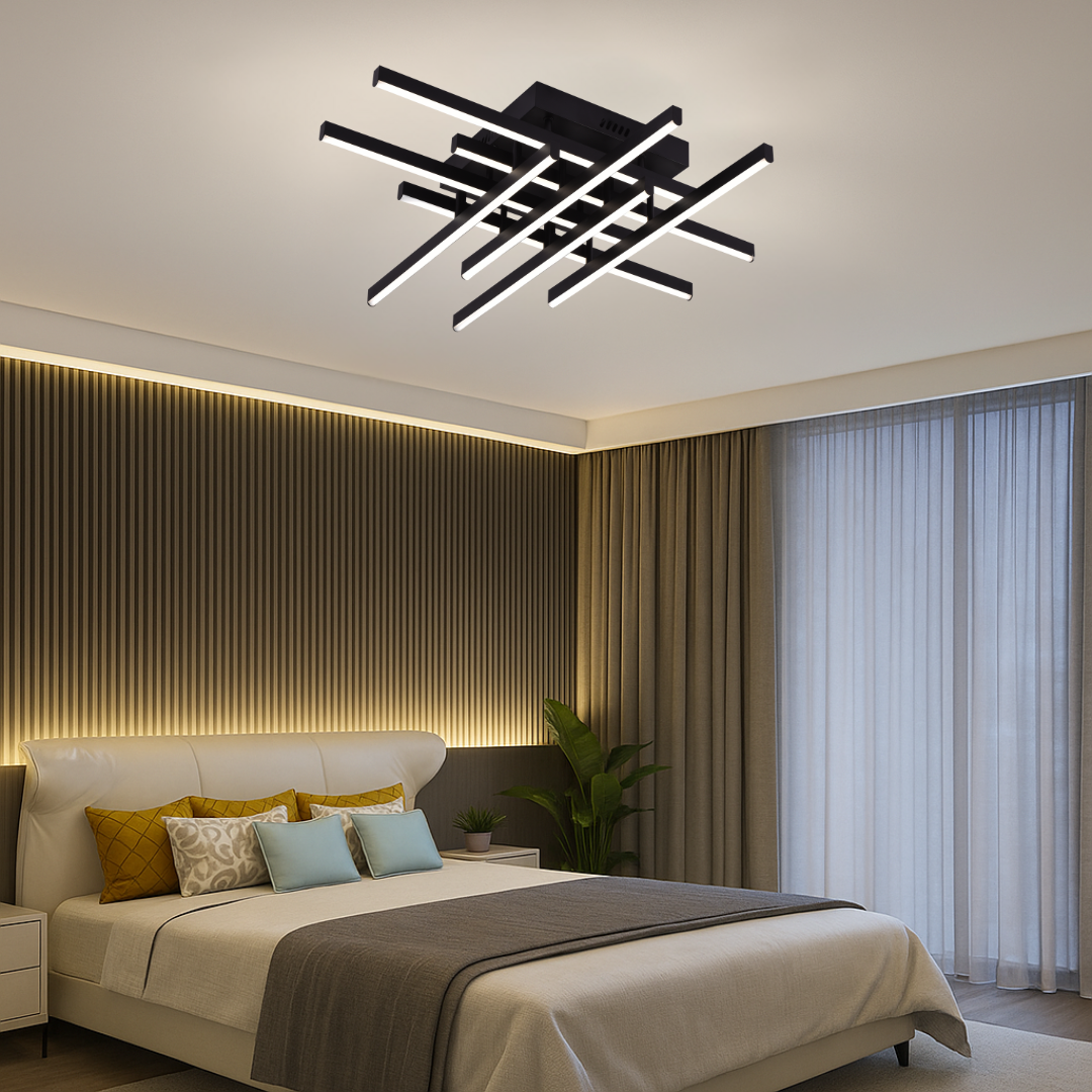 LED Chandelier with Remote Control LINEX, 108W, 8 elements, Cold/Warm/Neutral Light, Dimmable, Black LED Chandeliers with Remote Control Default Title Alessandro Design