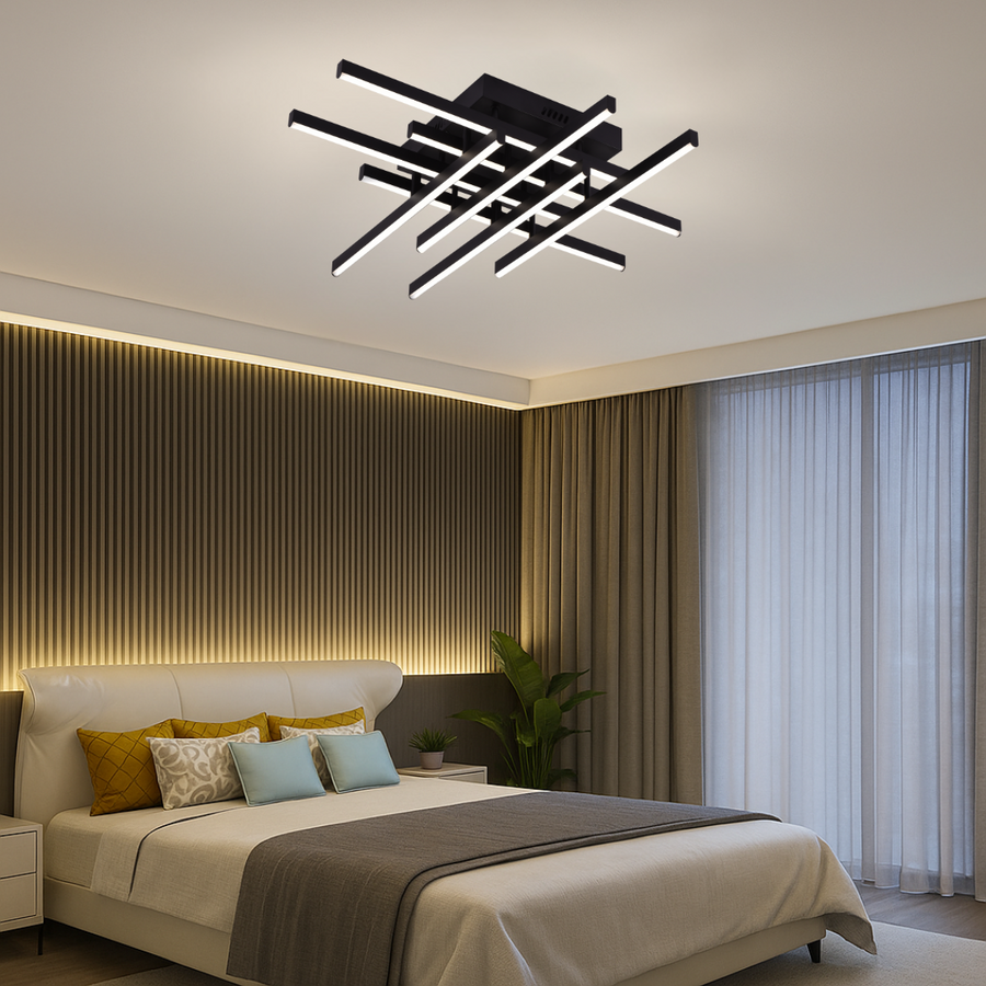 LED Chandelier with Remote Control LINEX, 108W, 8 elements, Cold/Warm/Neutral Light, Dimmable, Black LED Chandeliers with Remote Control Default Title Alessandro Design
