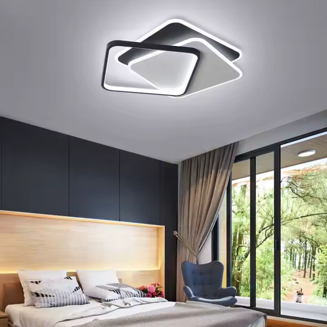 LED chandelier with remote control OBLICO 120W, 3 Squares, Cold/Warm/Neutral light, Dimmable, Black LED chandeliers with remote control Default Title Alessandro Design