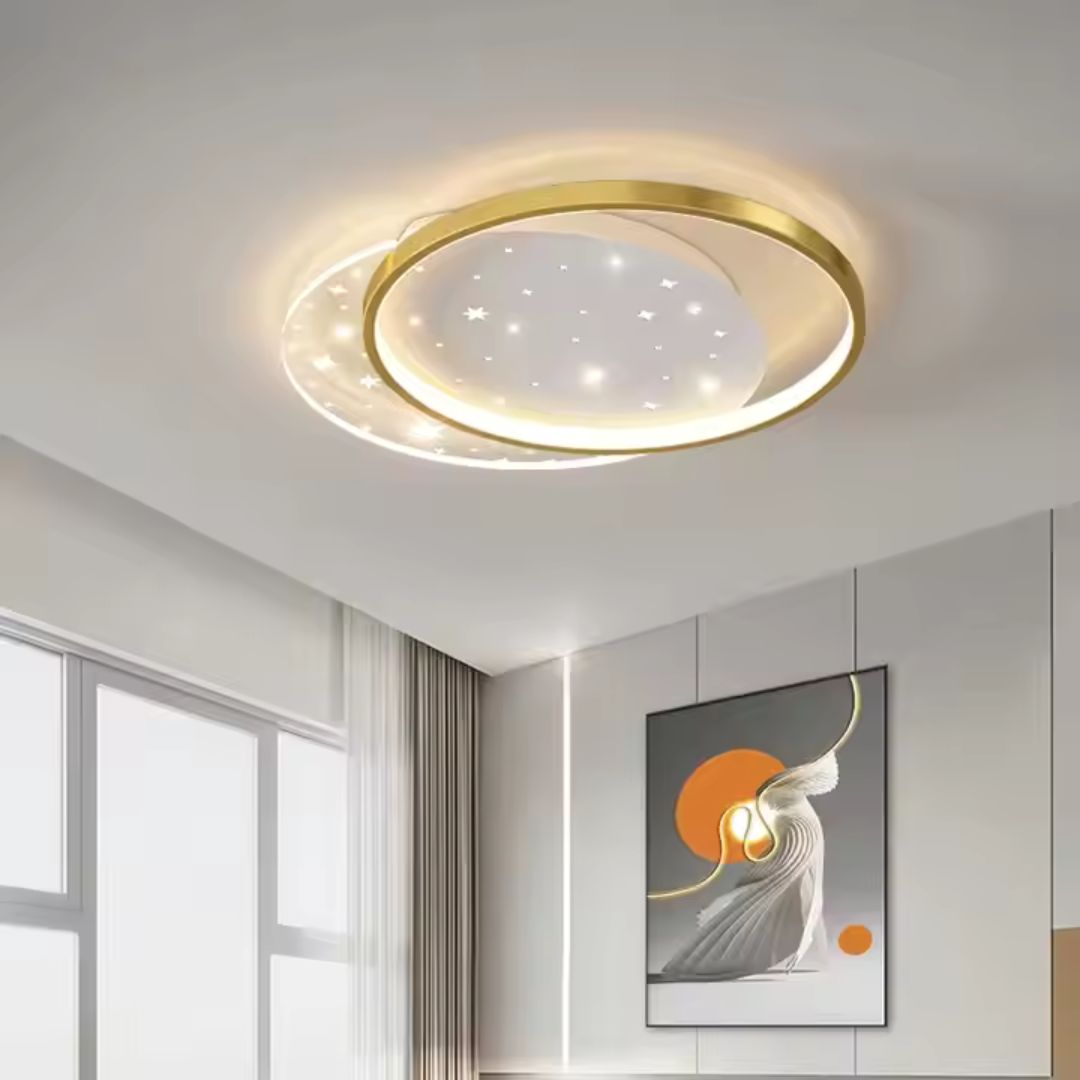 Lustra LED cu telecomanda LUNARO 38W, 2 Cercuri, lumina Rece/Calda/Neutra, Dimabila, Auriu Alb Lustre LED cu Telecomanda Default Title Alessandro Design