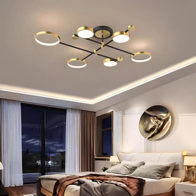 LED Chandelier with Remote Control MARIA, 6 Elements, 31W, Warm/Cold/Neutral Light 3000K/4000K/6000K, Dimmable, Gold and Black, Metal