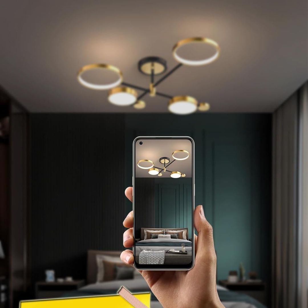 Lustra LED cu Telecomanda MARIA, 4 Elemente, 22W, Lumina Calda/Rece/Neutra, Dimabila, Auriu Lustre LED cu Telecomanda Default Title Alessandro Design