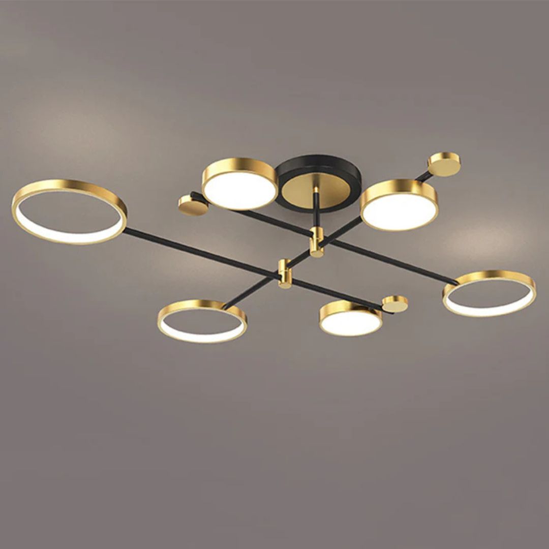 Lustra LED cu Telecomanda MARIA, 6 Elemente, 31W, Lumina Calda/Rece/Neutra 3000K/4000K/6000K, Dimabila, Auriu si Negru, Metal Lustre LED cu Telecomanda Default Title Alessandro Design