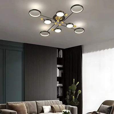 LED Chandelier with Remote Control MARIA, 44W, 8 Elements, Warm/Cold/Neutral Light, Dimmable, Black/Gold