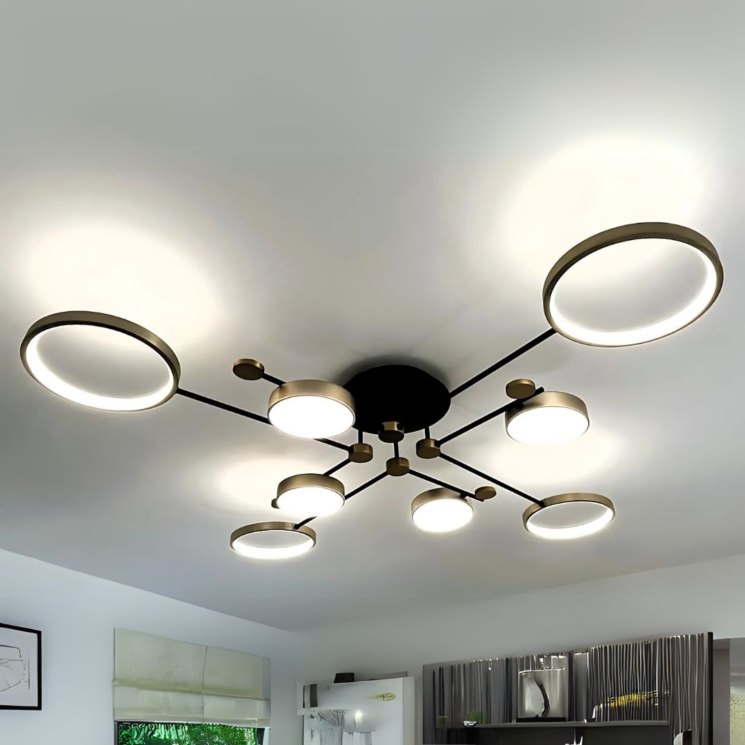 Lustra LED cu Telecomnda MARIA, 44W, 8 Elemente, Lumina Calda/Rece/Neutra, Dimabila, Negru/Auriu Lustre LED cu Telecomanda Default Title Alessandro Design