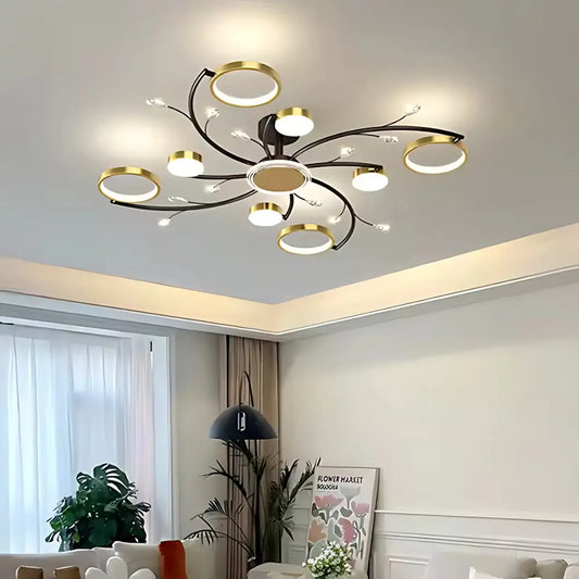Lustra LED cu Telecomnda KARINA, 65W, 8 Elemente, Lumina Calda/Rece/Neutra, Dimabila, Auriu Lustre LED cu Telecomanda Default Title Alessandro Design