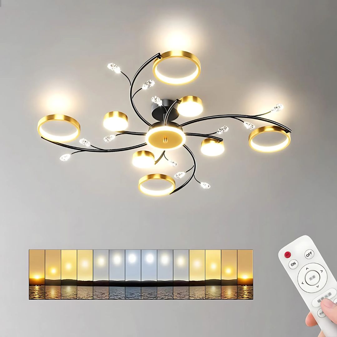 Lustra LED cu Telecomnda KARINA, 65W, 8 Elemente, Lumina Calda/Rece/Neutra, Dimabila, Auriu Lustre LED cu Telecomanda Default Title Alessandro Design