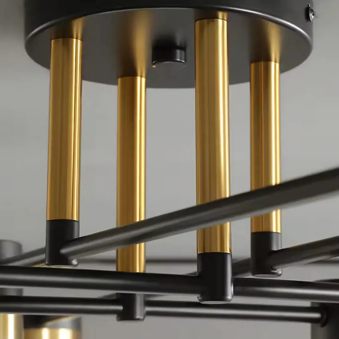 Lustra LED cu Telecomanda MARIO, 32W, 8 Elemente, Lumina Rece/Calda/Neutra, Dimabila, Negru/Auriu Lustre LED cu Telecomanda Default Title Alessandro Design