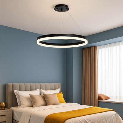 Suspended LED chandelier with remote control ANINA 34W, 1 Circle, Cold/Warm/Neutral light, Dimmable, Black, Height Adjustable LED Chandeliers with Remote Control Default Title Alessandro Design