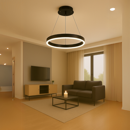 Suspended LED chandelier with remote control ANINA 34W, 1 Circle, Cold/Warm/Neutral light, Dimmable, Black, Height Adjustable LED Chandeliers with Remote Control Default Title Alessandro Design