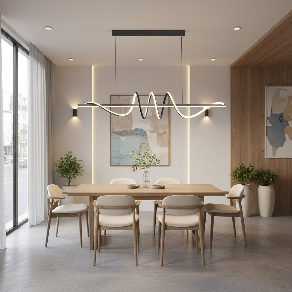 Suspended LED chandelier with remote control RIBBON 64W, Linear, Cold/Warm/Neutral light, Dimmable, Black, Height Adjustable LED Chandeliers with Remote Control Default Title Alessandro Design