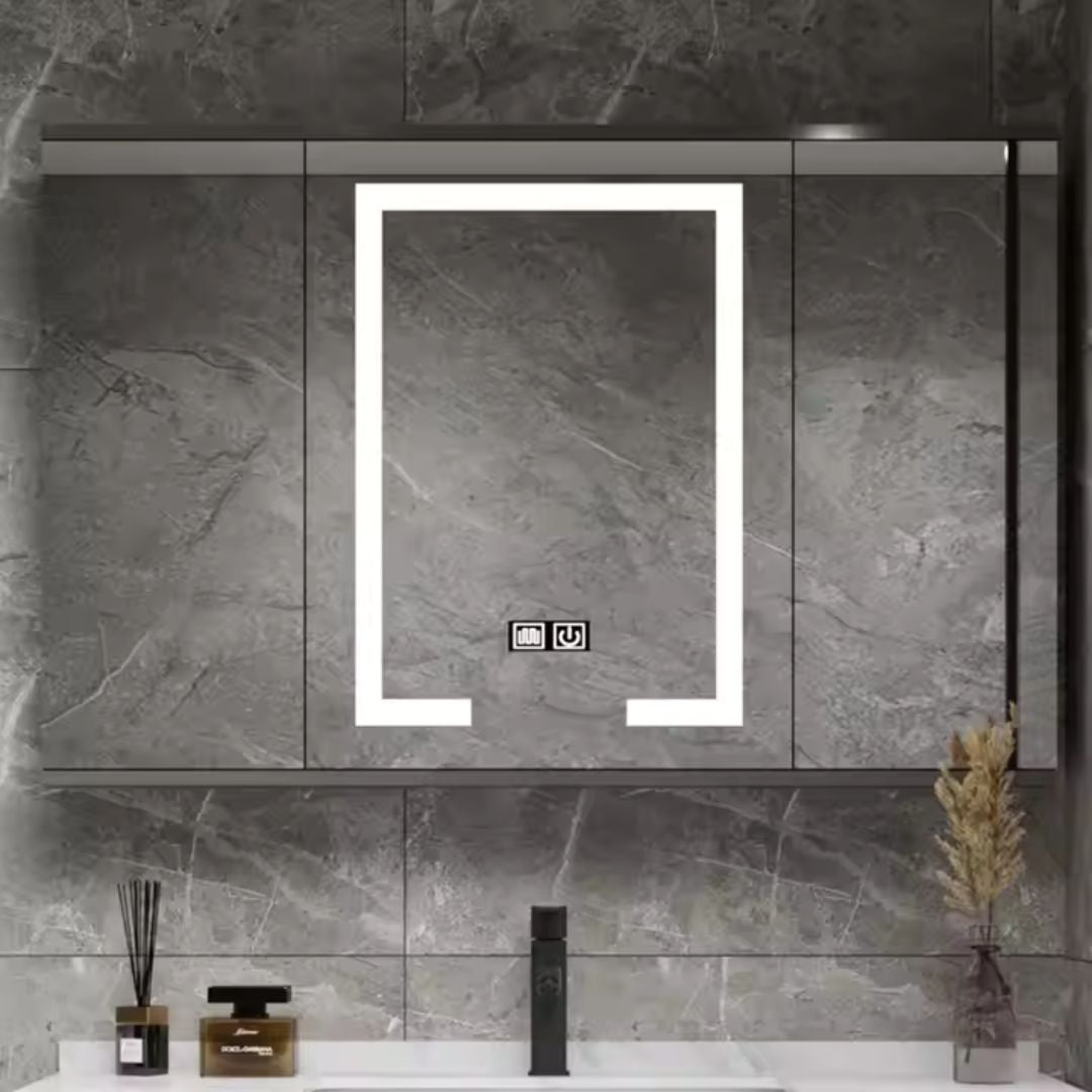 SANTORINI Bathroom Furniture Set, Sink Cabinet + Mirror Cabinet 80cm, 2 Pieces, Gray and White Bathroom Furniture Default Title Alessandro Design