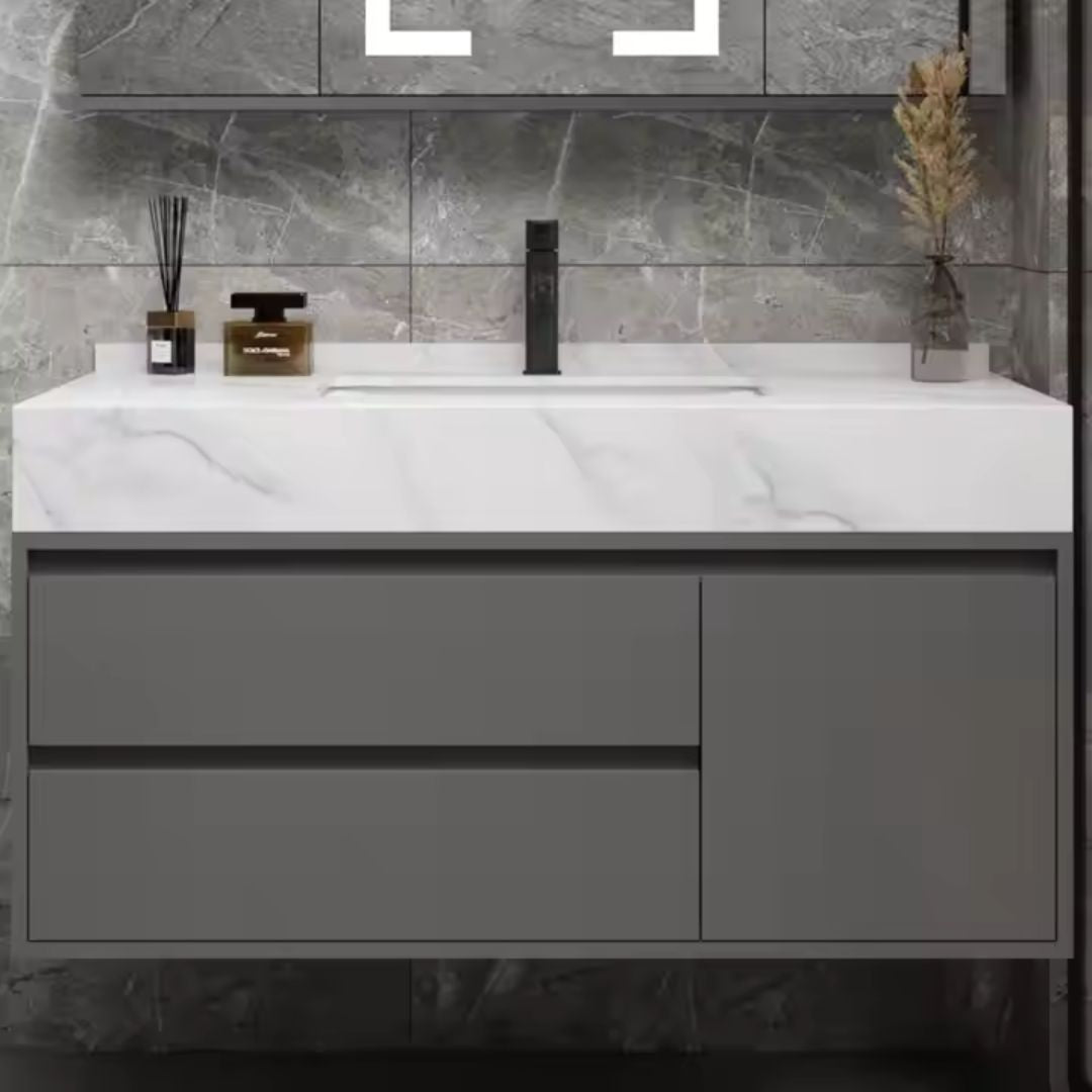 SANTORINI Bathroom Furniture Set, Sink Cabinet + Mirror Cabinet 80cm, 2 Pieces, Gray and White Bathroom Furniture Default Title Alessandro Design